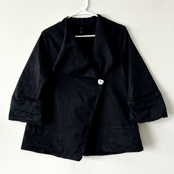 EUC Porto Asymmetric Draped Jacket Charcoal Black Sz 2 Sculptural Modern Blazer - Picture 7 of 14